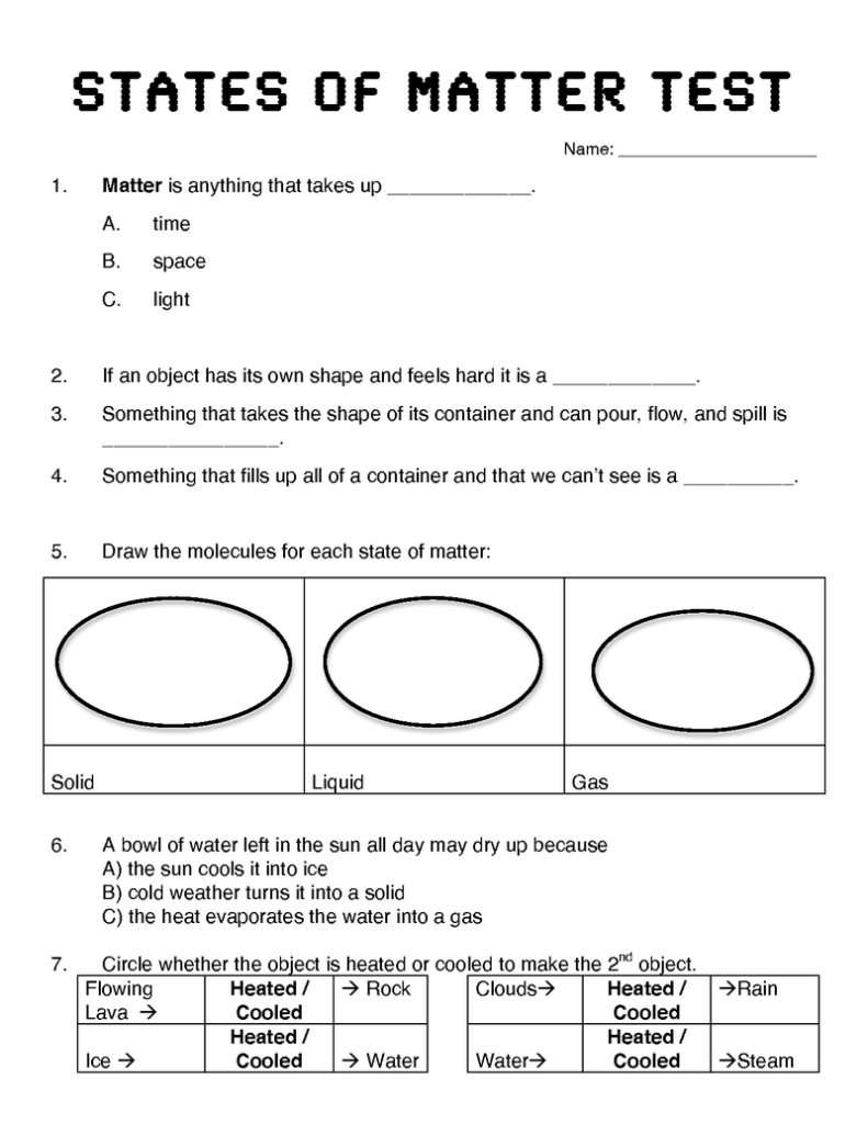 4th Grade States Of Matter Grade 4 Worksheets Askworksheet