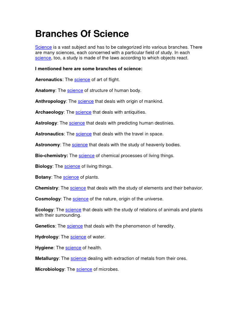 5 Branches Of Science Worksheet Worksheeto