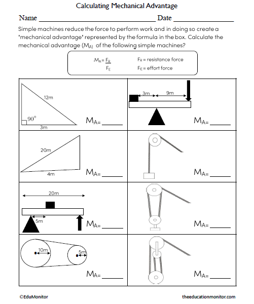 Calculating Mechanical Advantage Science Worksheet For Grade 8 EduMonitor