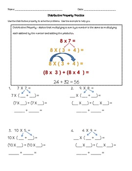 Common Core Distributive Property Introduction And Practice 3rd Grade