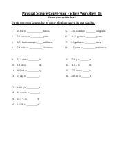 Conver Factors Wkst 1A And Factors doc Physical Science Conversion 
