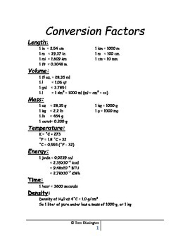 Conversion Factors Worksheet With Answers