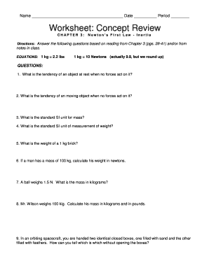 Fillable Online Worksheet Concept Review Triton Science Fax Email 