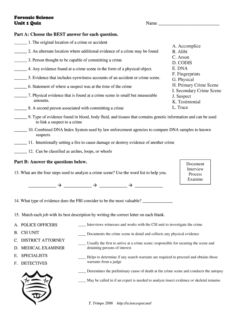 Forensic Science Unit 1 Quiz Answer Key Fill Online Printable