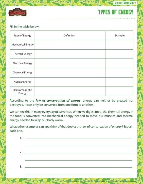 Forms Of Energy Worksheets With Answers