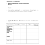 Monomer Polymer Worksheet Answers