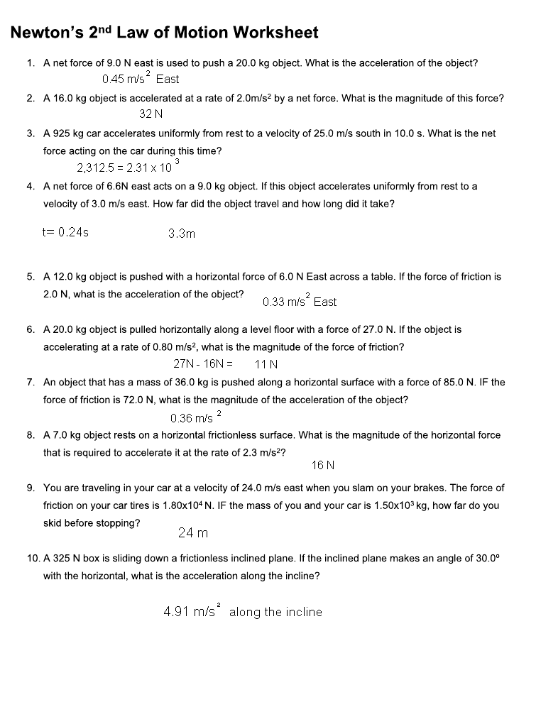 Newton Laws Worksheet Answers