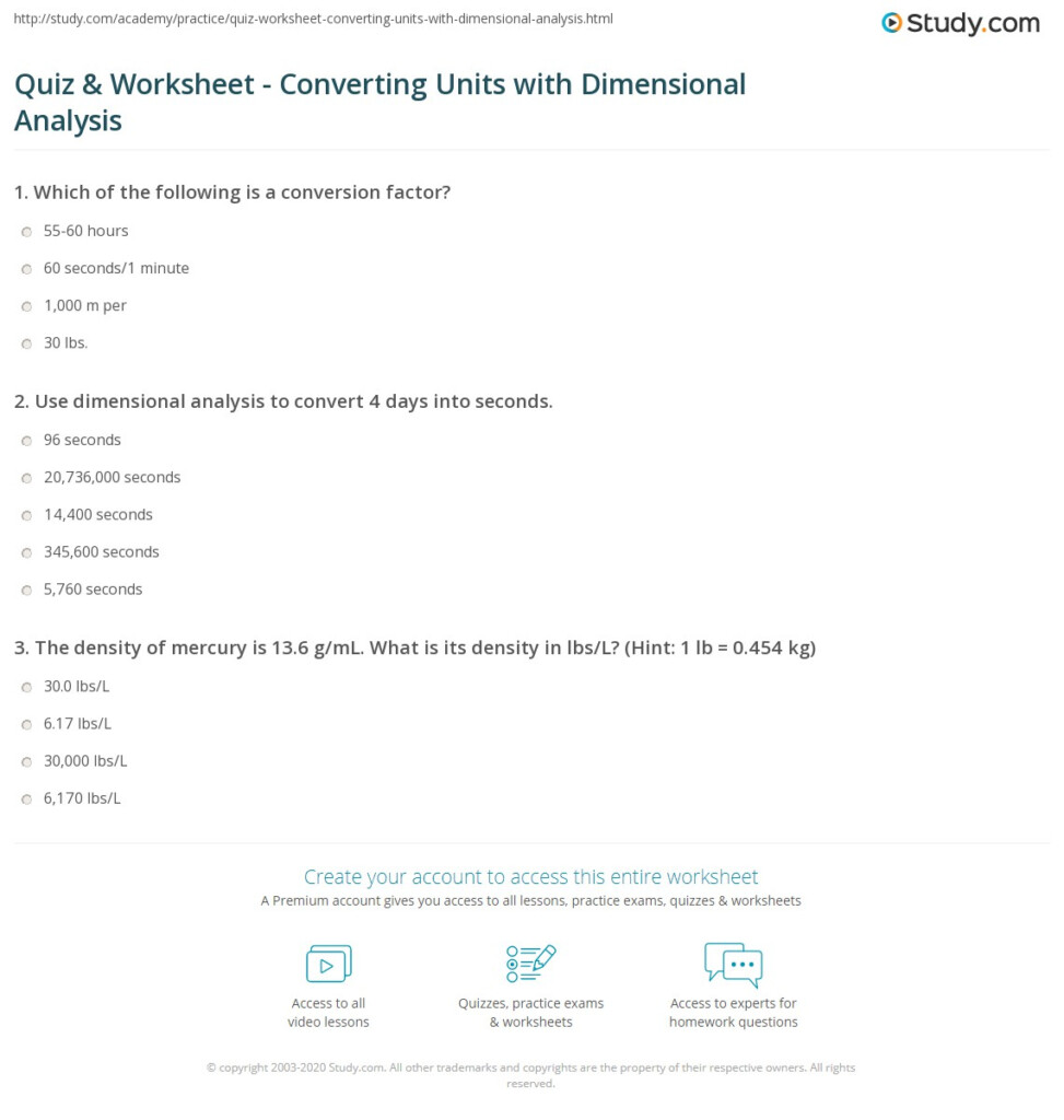 Quiz Worksheet Converting Units With Dimensional Analysis Study