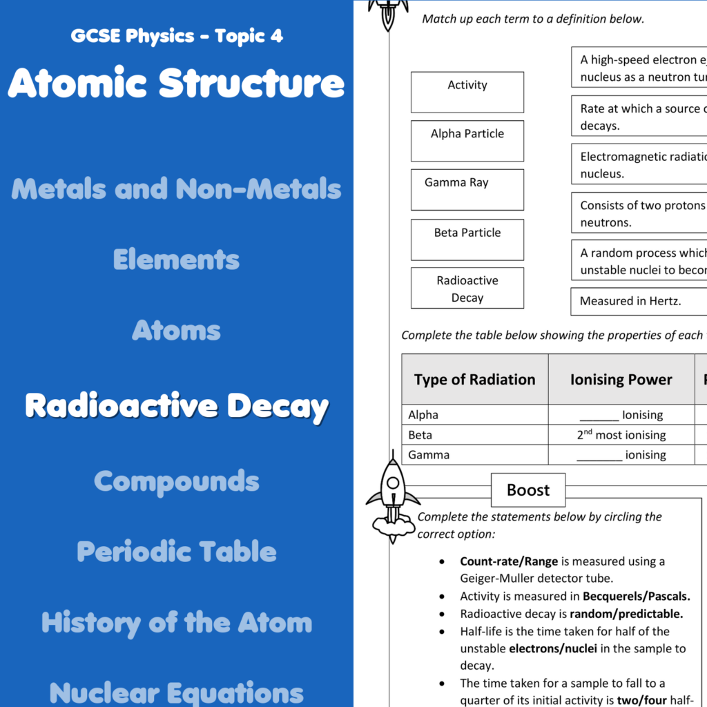 Radioactive Decay Home Learning Worksheet GCSE Teaching Resources