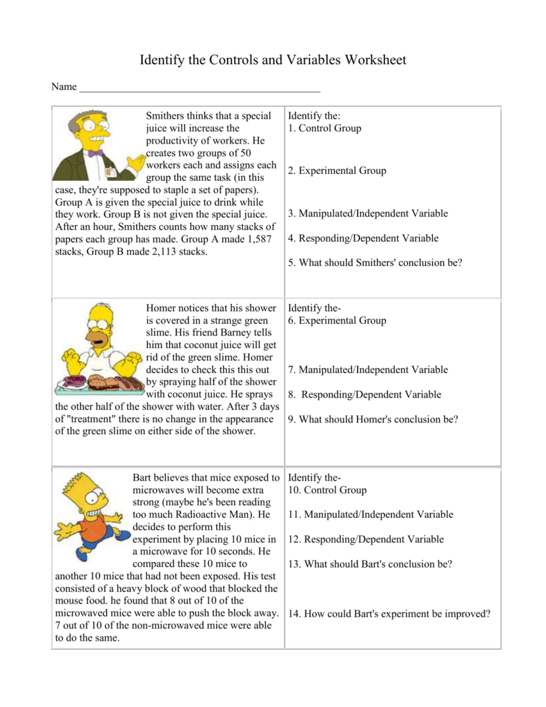 Simpsons Variables Worksheet Answers