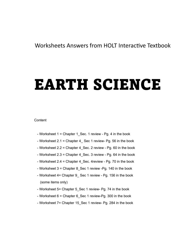 SOLUTION Earth Science Worksheets From Holt Interactive Textbook In 