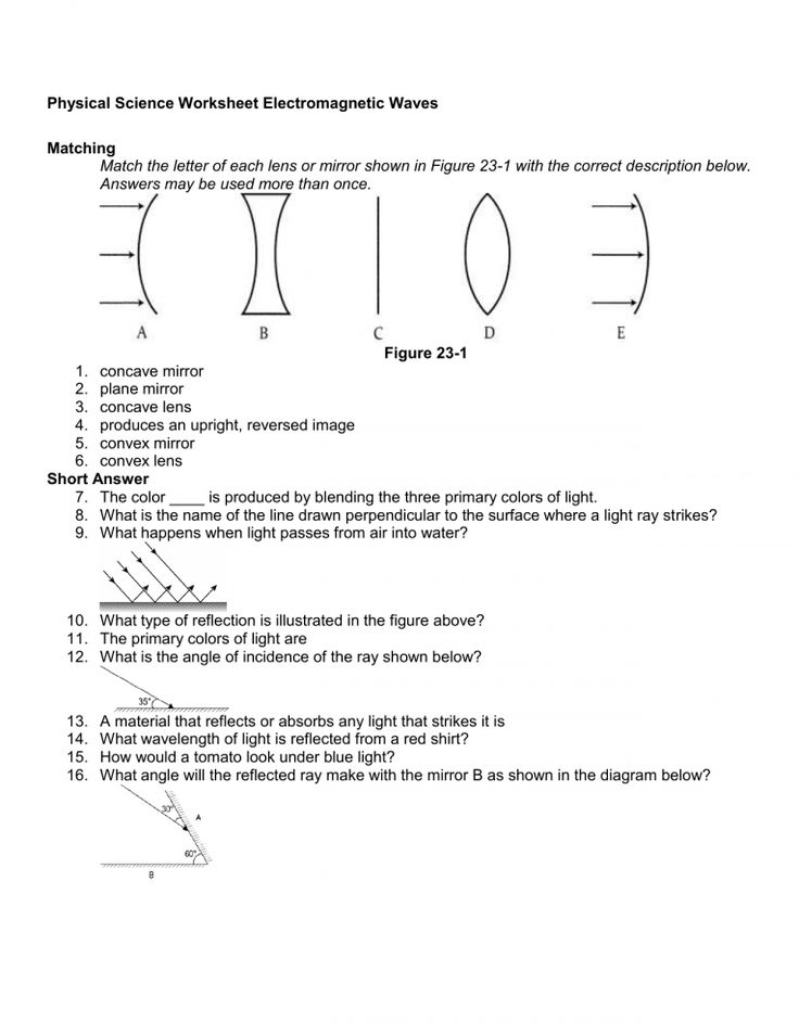 11 Light Matching Worksheet Answers Physical Science