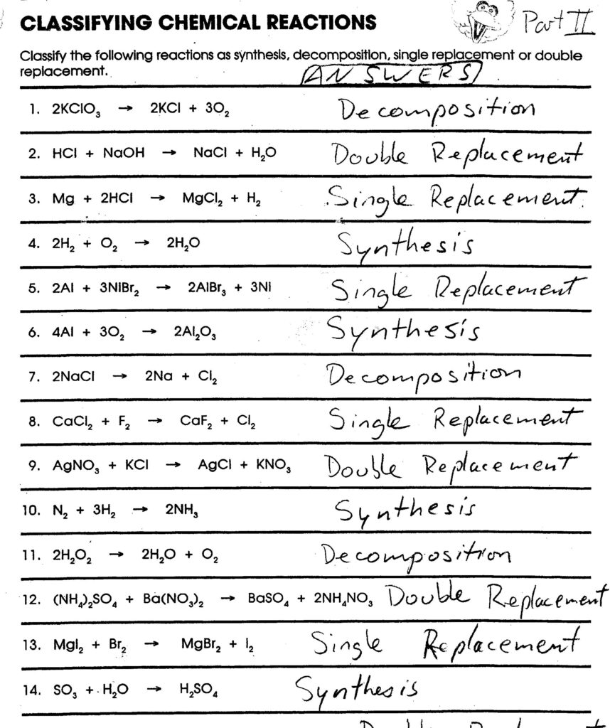 14 Chemical Reactions Worksheet Worksheeto