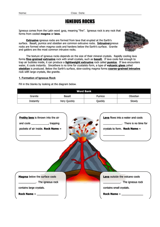 39 Igneous Rocks 39 Geology Worksheet Printable Pdf Download