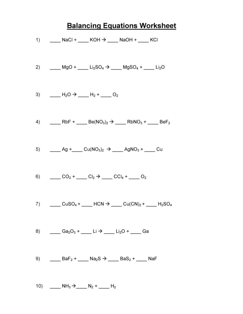 49 Balancing Chemical Equations Worksheets with Answers 