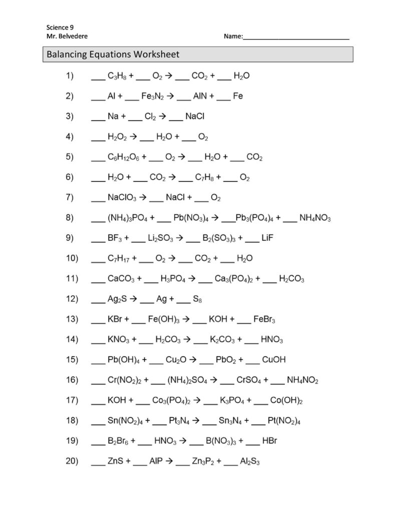 49 Balancing Chemical Equations Worksheets with Answers 