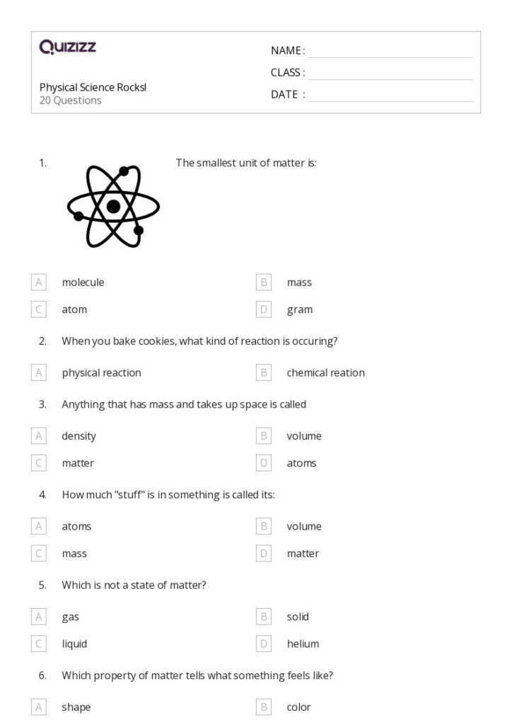 50 Physical Science Worksheets For 5th Grade On Quizizz Free 