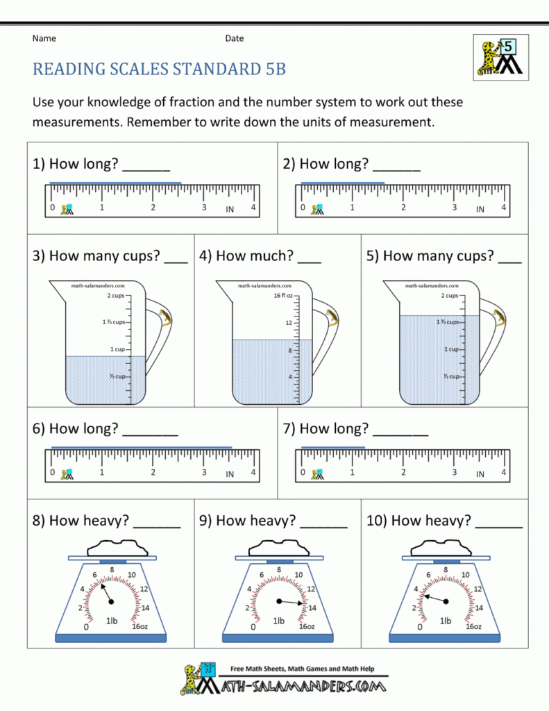 5th Grade Measurement Worksheets