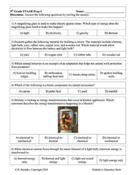 5th Grade Science STAAR Practice Worksheets By Reincke 39 s Education Store