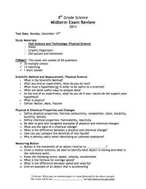 8th Grade Science Midterm Study Guide Fill Online Printable 