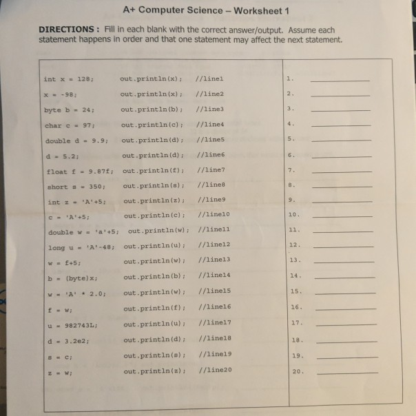 A Computer Science Arrays Worksheet 3 Answers Scienceworksheets