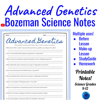 AP Biology Advanced Genetics Comprehensive Worksheet Bozeman Science