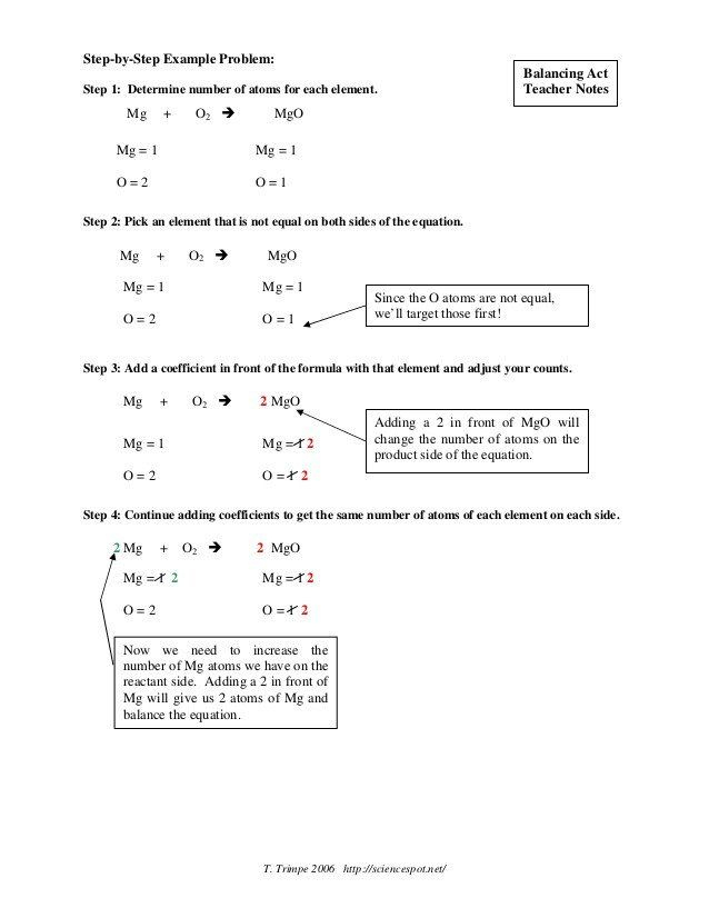 Balancing Equations Practice Worksheet Answer Key Science Spot 