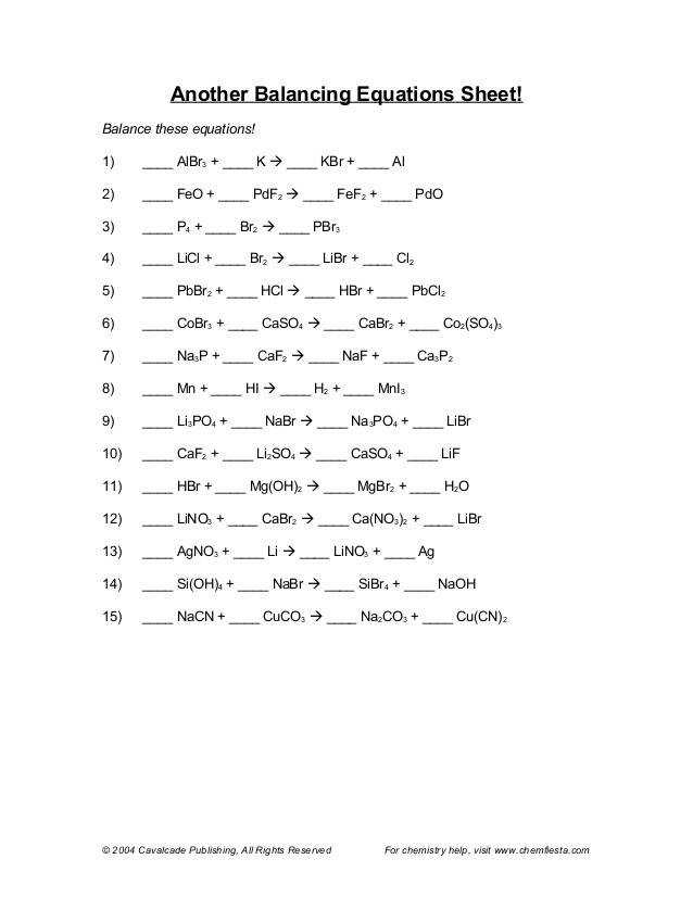 Balancing Equations Worksheet Physical Science If8767 Answers 