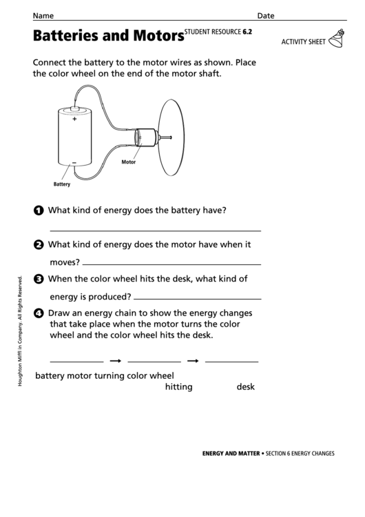 Batteries And Motors Physics Worksheet Printable Pdf Download