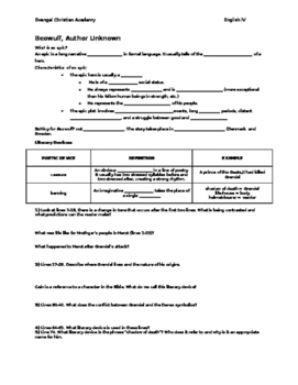 Beowulf Worksheet with Answer Key By Teaching To Inspire TpT