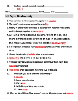 Bill Nye Biodiversity Worksheet Answer Key