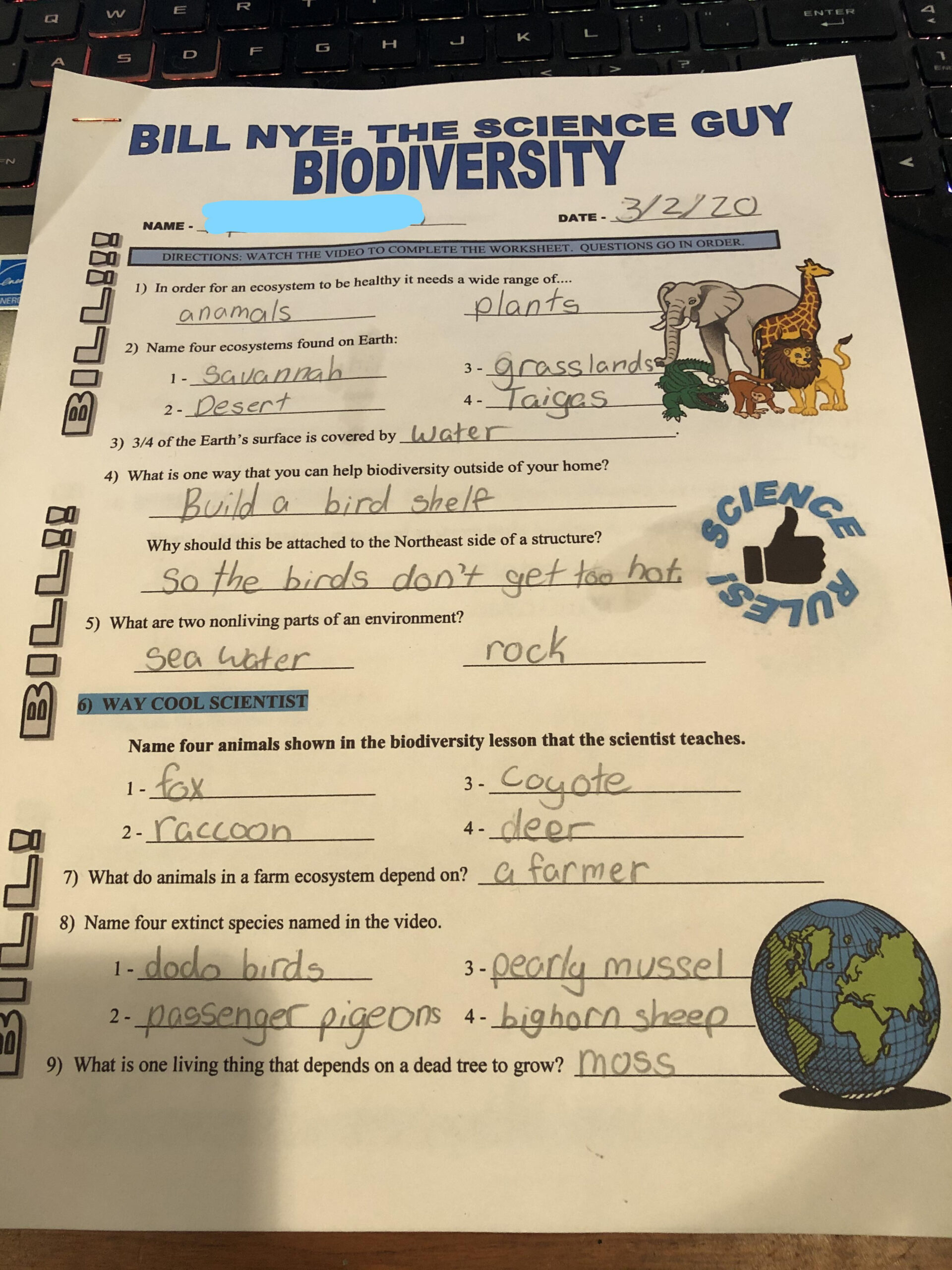 Bill Nye Biodiversity Worksheet Answers