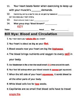 Bill Nye Blood Circulation Worksheet Answers