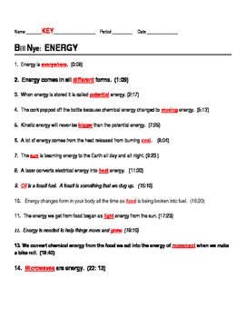 Bill Nye Energy Worksheet Answer Key Printable Sheet Education