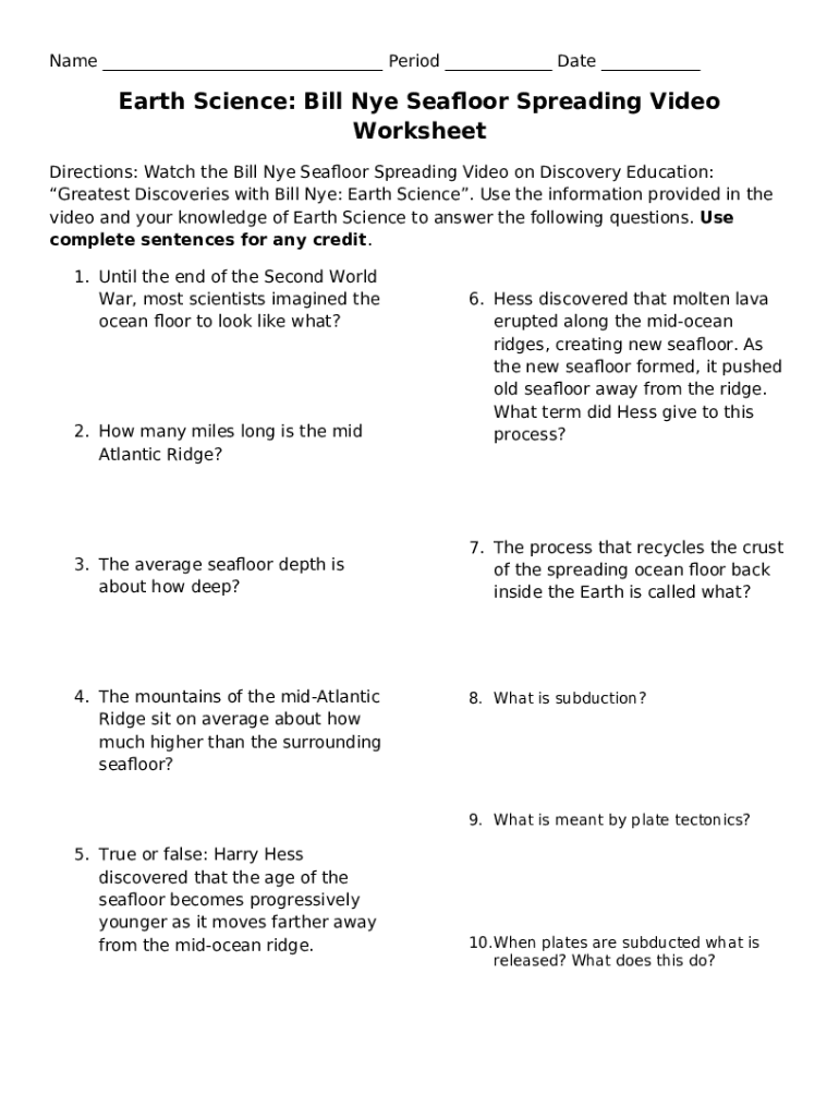 Bill Nye Seafloor Spreading Worksheet Answers Doc Template Doc Template 