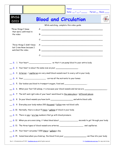 Bill Nye The Science Guy Blood And Circulation Worksheet Answers