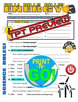 Bill Nye The Science Guy ENERGY video Worksheet By Marvelous Middle 