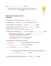 Bill Nye The Science Guy Energy Worksheet Answers