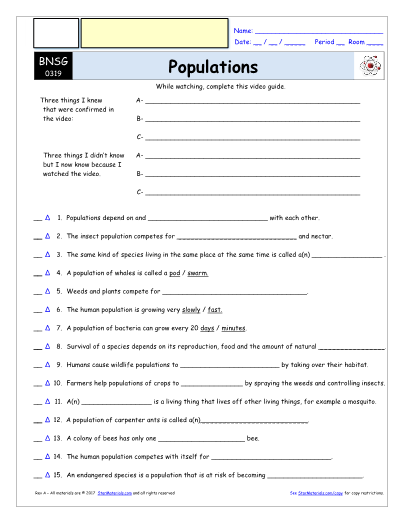 Bill Nye The Science Guy Populations Worksheets Answers 