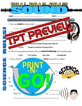 Bill Nye The Science Guy SOUND video Worksheet By Marvelous Middle