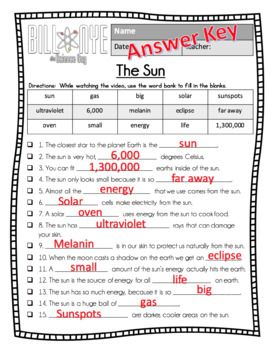 Bill Nye The Science Guy THE SUN Video Guide Quiz Worksheets 