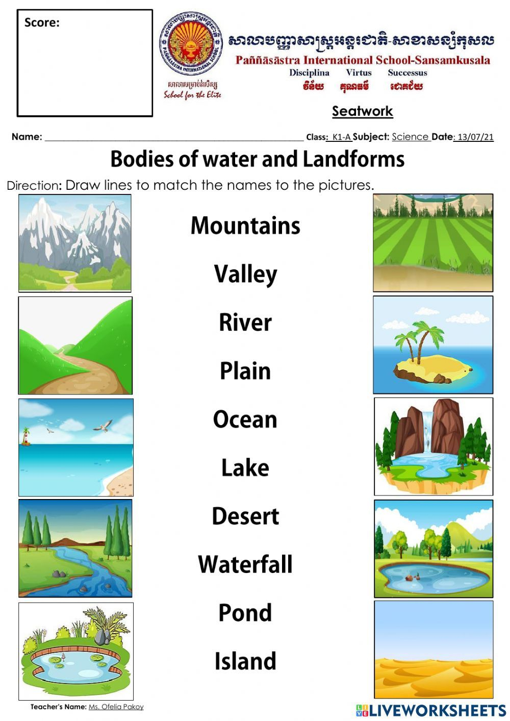 Bodies Of Water And Landforms Worksheets