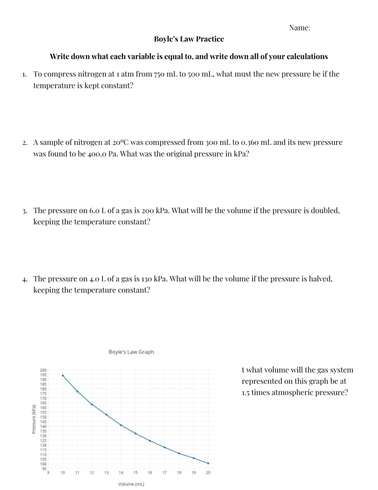 Boyle 39 s Law Worksheet