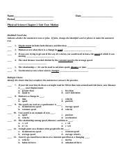 Chapter 2 Unit Test Motion doc Name Period Date Physical Science 