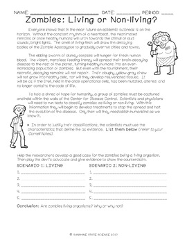 Characteristics Of Life ZOMBIES By Sunshine State Science TPT