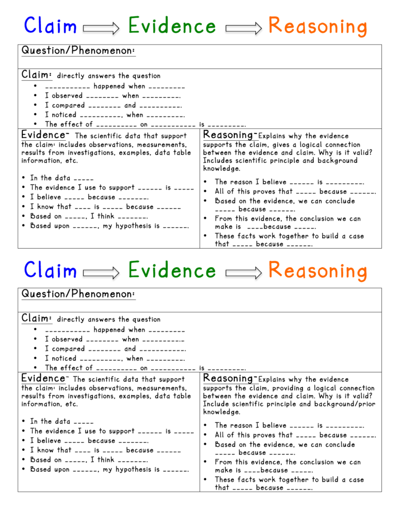 Claim Evidence Reasoning Science Worksheet Onlineworksheet my id