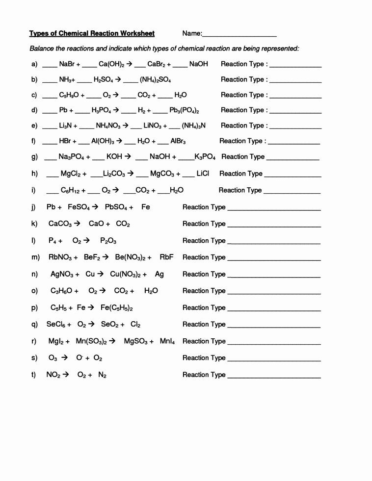 Classifying Chemical Reactions Worksheet Answers Onlineworksheet my id