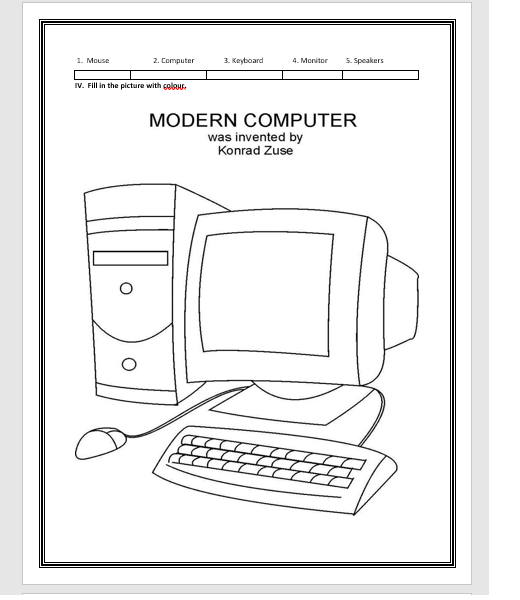 Computer Science Work Sheet Grade1