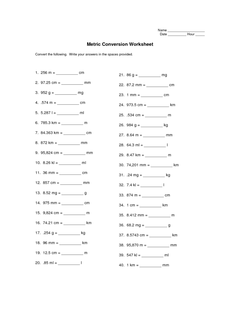 Converting Metric Units Worksheet With Answers