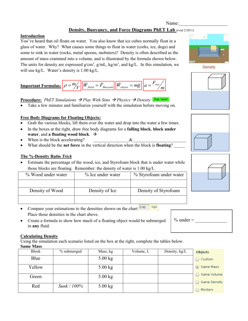 Density And Buoyancy Worksheet